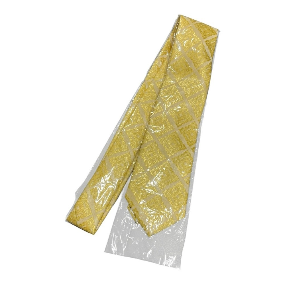 DiBanGu yellow and white silk neck tie wool lining New in package Easter Spring
